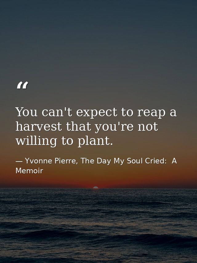 You can't expect to reap a harvest that you're not willing to plant. — Yvonne Pierre, The Day My Soul Cried:  A Memoir