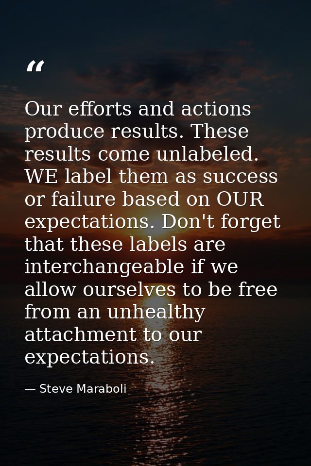 Our efforts and actions produce results. These results come unlabeled. WE label them as success or failure based on OUR  — Steve Maraboli