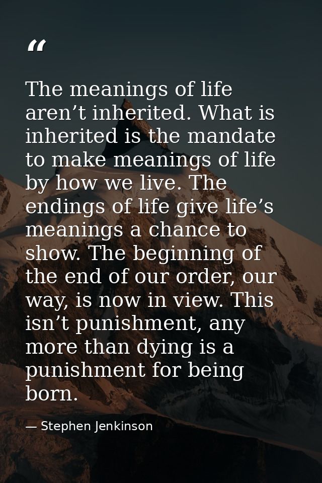 The meanings of life aren’t inherited. What is inherited is the mandate to make meanings of life by how we live. The end — Stephen Jenkinson