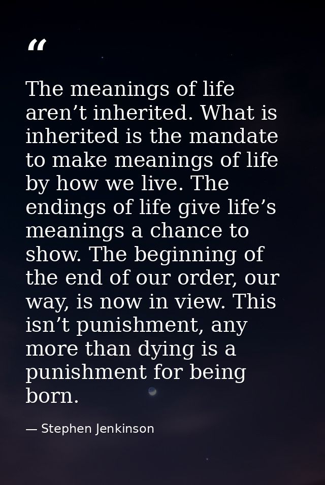 The meanings of life aren’t inherited. What is inherited is the mandate to make meanings of life by how we live. The end — Stephen Jenkinson