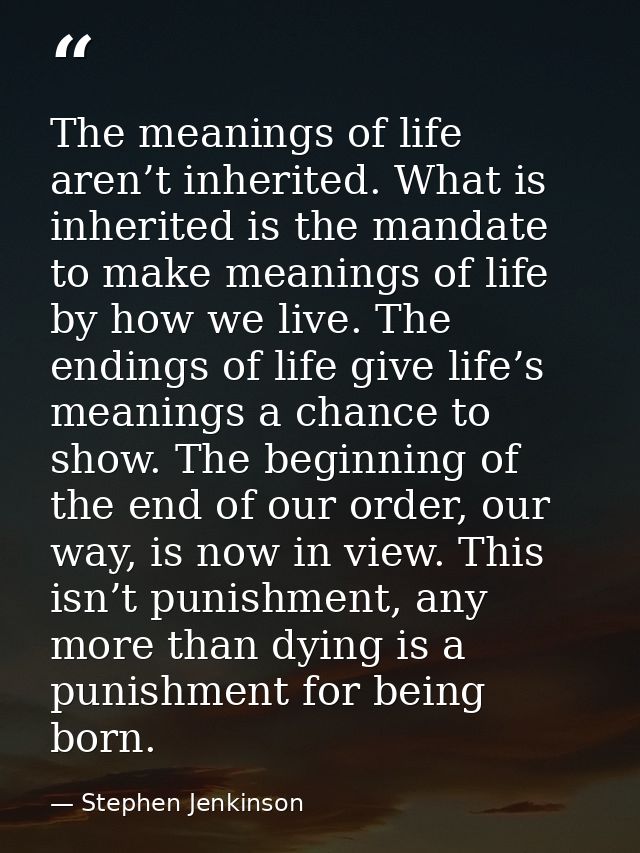 The meanings of life aren’t inherited. What is inherited is the mandate to make meanings of life by how we live. The end — Stephen Jenkinson