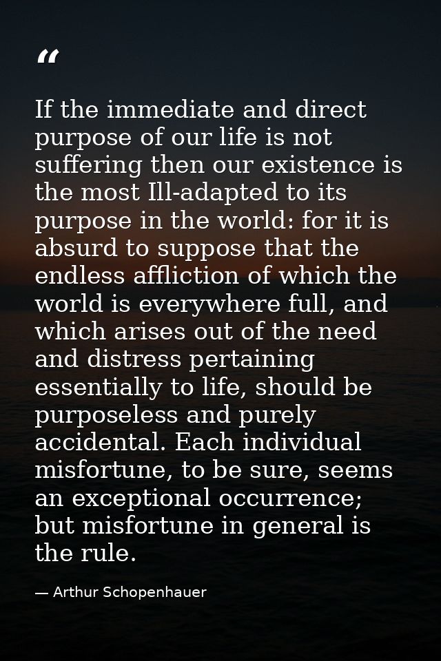 If the immediate and direct purpose of our life is not suffering then our existence is the most Ill-adapted to its purpo — Arthur Schopenhauer