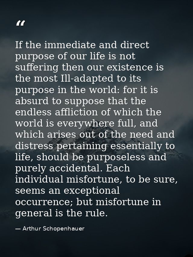 If the immediate and direct purpose of our life is not suffering then our existence is the most Ill-adapted to its purpo — Arthur Schopenhauer