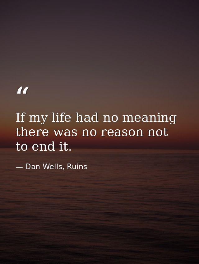 If my life had no meaning there was no reason not to end it. — Dan Wells, Ruins