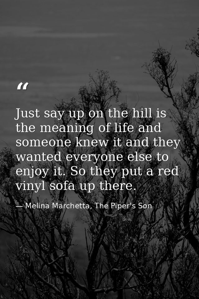 Just say up on the hill is the meaning of life and someone knew it and they wanted everyone else to enjoy it. So they pu — Melina Marchetta, The Piper's Son