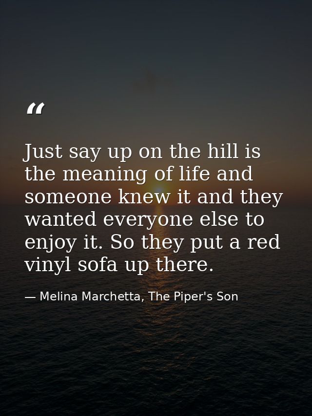 Just say up on the hill is the meaning of life and someone knew it and they wanted everyone else to enjoy it. So they pu — Melina Marchetta, The Piper's Son
