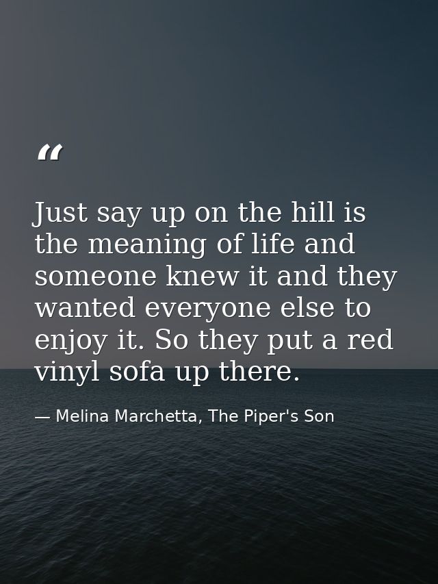 Just say up on the hill is the meaning of life and someone knew it and they wanted everyone else to enjoy it. So they pu — Melina Marchetta, The Piper's Son