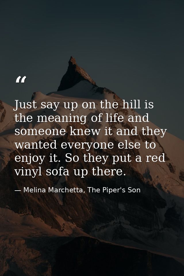 Just say up on the hill is the meaning of life and someone knew it and they wanted everyone else to enjoy it. So they pu — Melina Marchetta, The Piper's Son