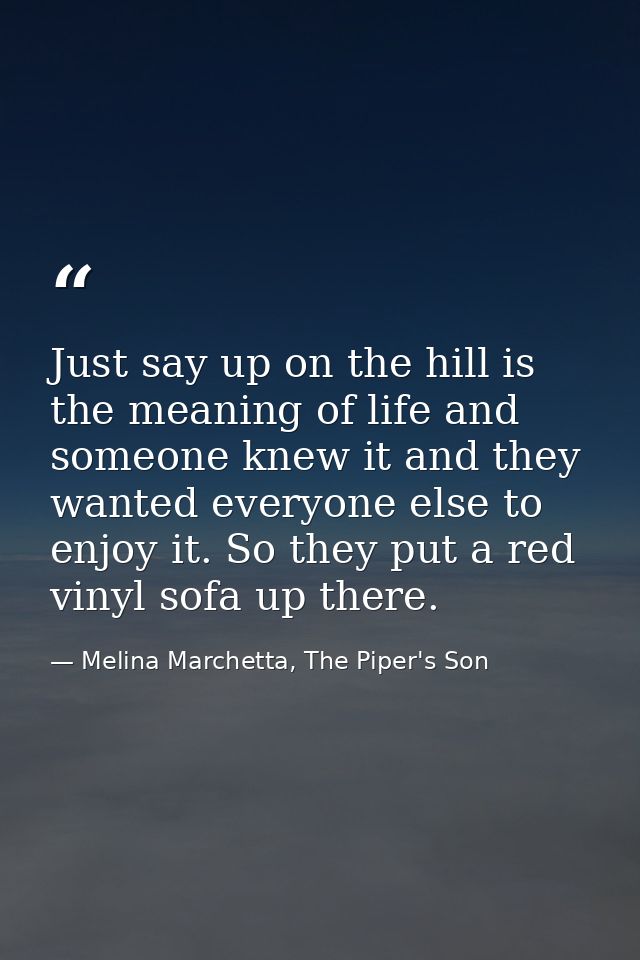 Just say up on the hill is the meaning of life and someone knew it and they wanted everyone else to enjoy it. So they pu — Melina Marchetta, The Piper's Son