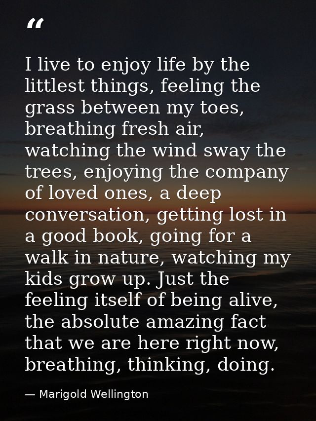I live to enjoy life by the littlest things, feeling the grass between my toes, breathing fresh air, watching the wind s — Marigold Wellington