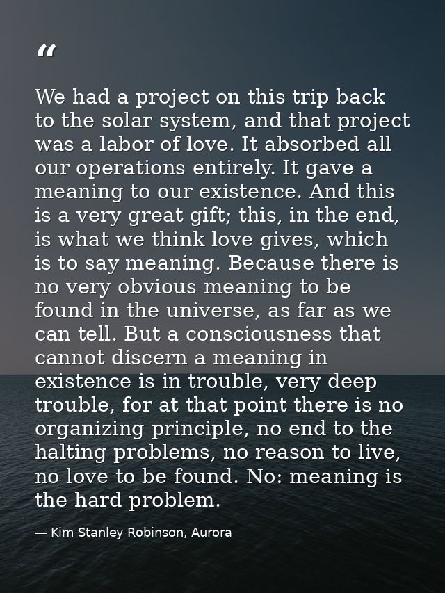 We had a project on this trip back to the solar system, and that project was a labor of love. It absorbed all our operat — Kim Stanley Robinson, Aurora