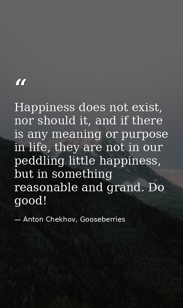 Happiness does not exist, nor should it, and if there is any meaning or purpose in life, they are not in our peddling li — Anton Chekhov, Gooseberries