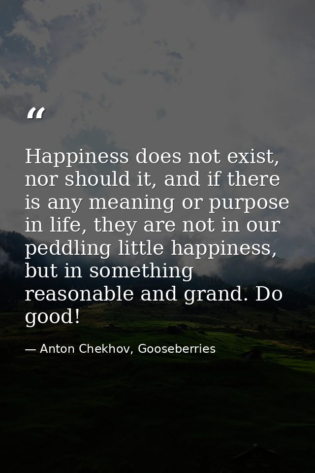 Happiness does not exist, nor should it, and if there is any meaning or purpose in life, they are not in our peddling li — Anton Chekhov, Gooseberries