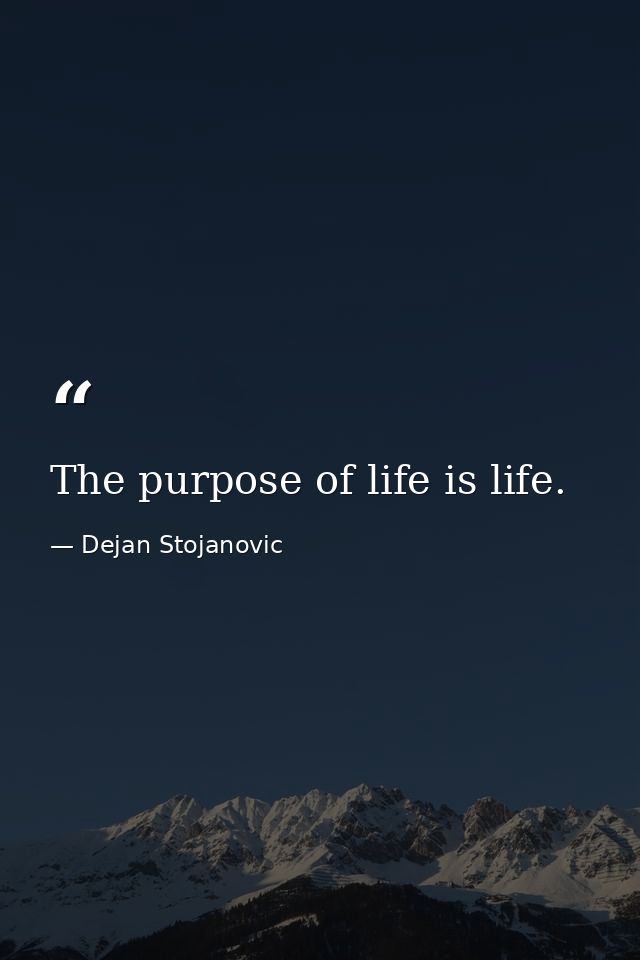The purpose of life is life. — Dejan Stojanovic