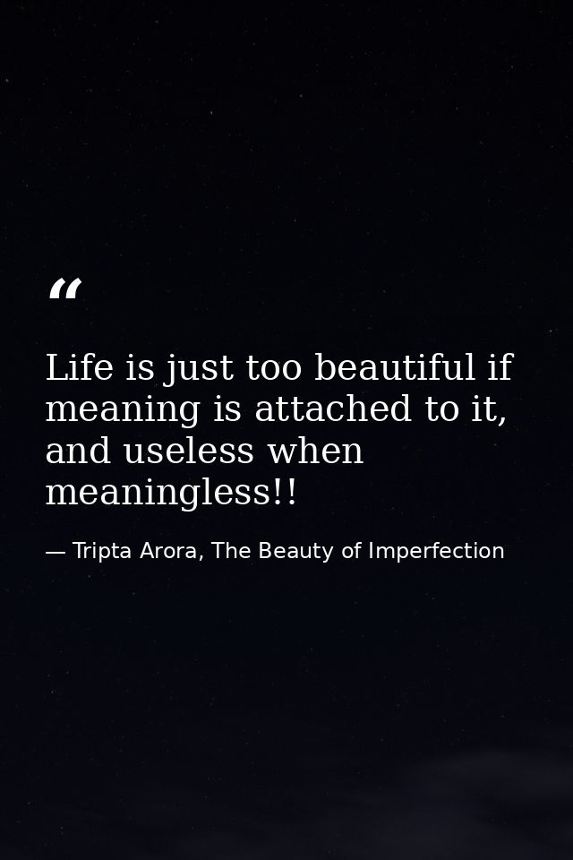 Life is just too beautiful if meaning is attached to it, and useless when meaningless!! — Tripta Arora, The Beauty of Imperfection