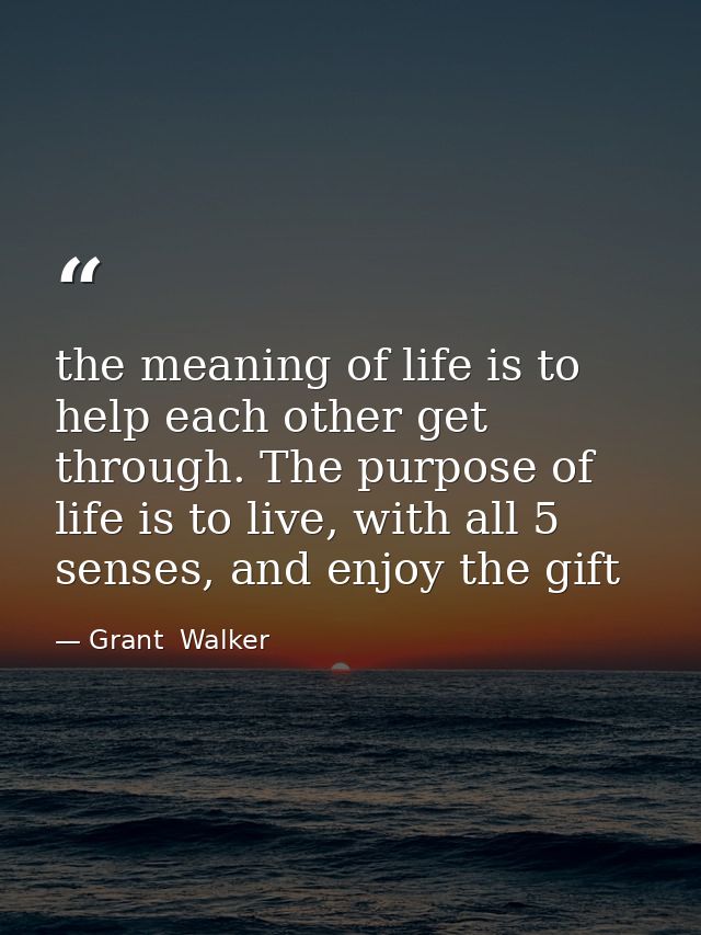 the meaning of life is to help each other get through. The purpose of life is to live, with all 5 senses, and enjoy the  — Grant  Walker