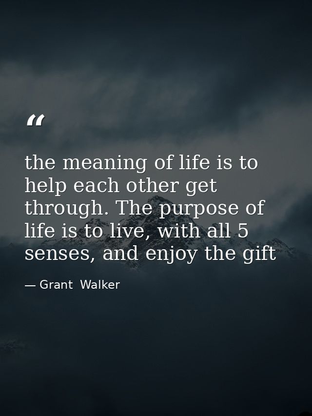 the meaning of life is to help each other get through. The purpose of life is to live, with all 5 senses, and enjoy the  — Grant  Walker