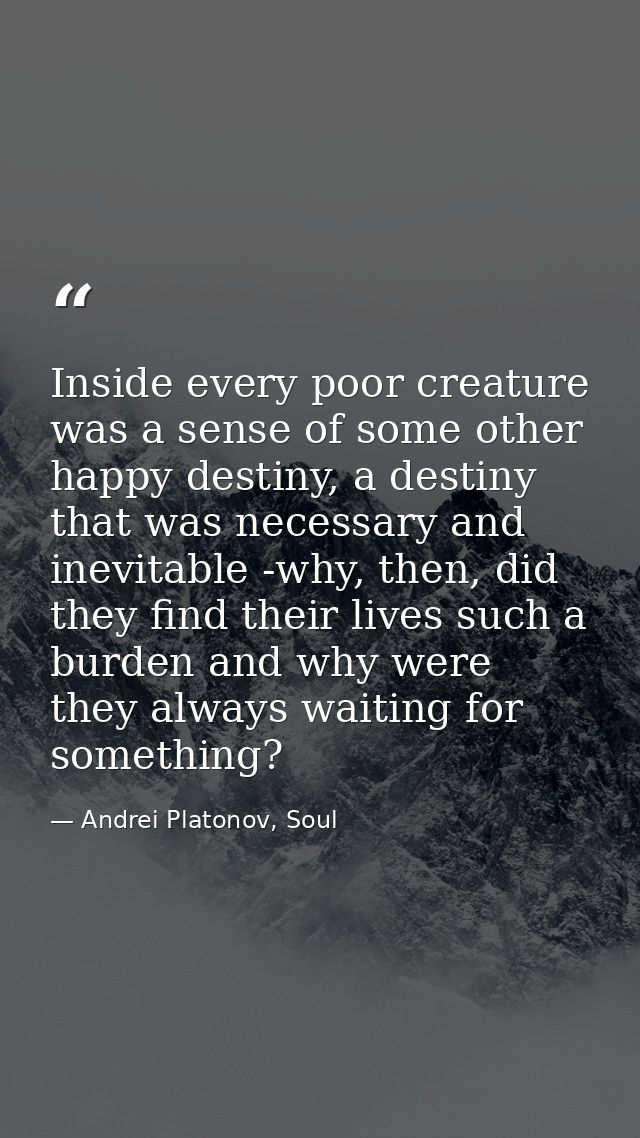 Inside every poor creature was a sense of some other happy destiny, a destiny that was necessary and inevitable -why, th — Andrei Platonov, Soul