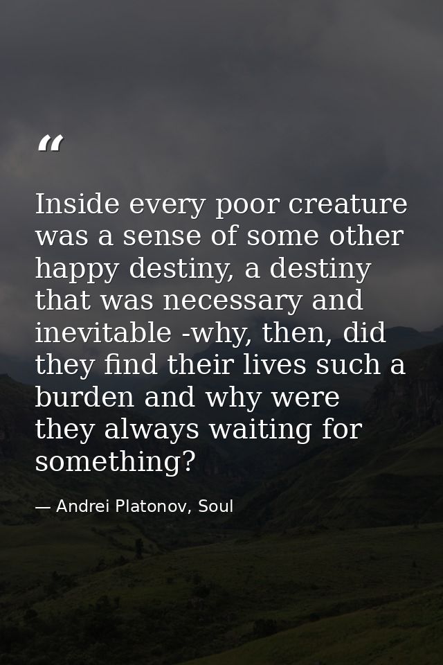 Inside every poor creature was a sense of some other happy destiny, a destiny that was necessary and inevitable -why, th — Andrei Platonov, Soul