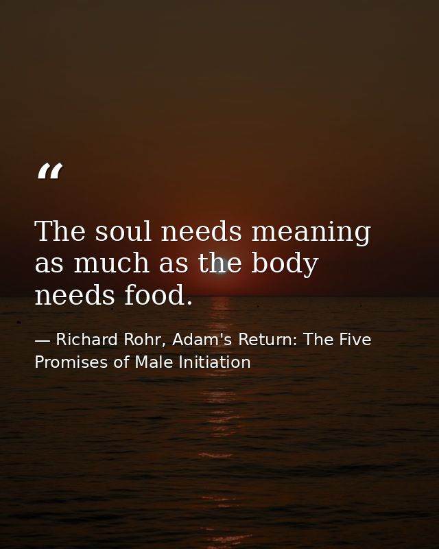 The soul needs meaning as much as the body needs food. — Richard Rohr, Adam's Return: The Five Promises of Male Initiation