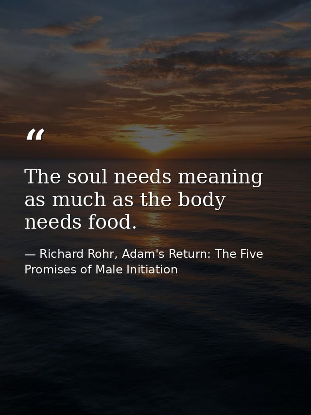 The soul needs meaning as much as the body needs food. — Richard Rohr, Adam's Return: The Five Promises of Male Initiation