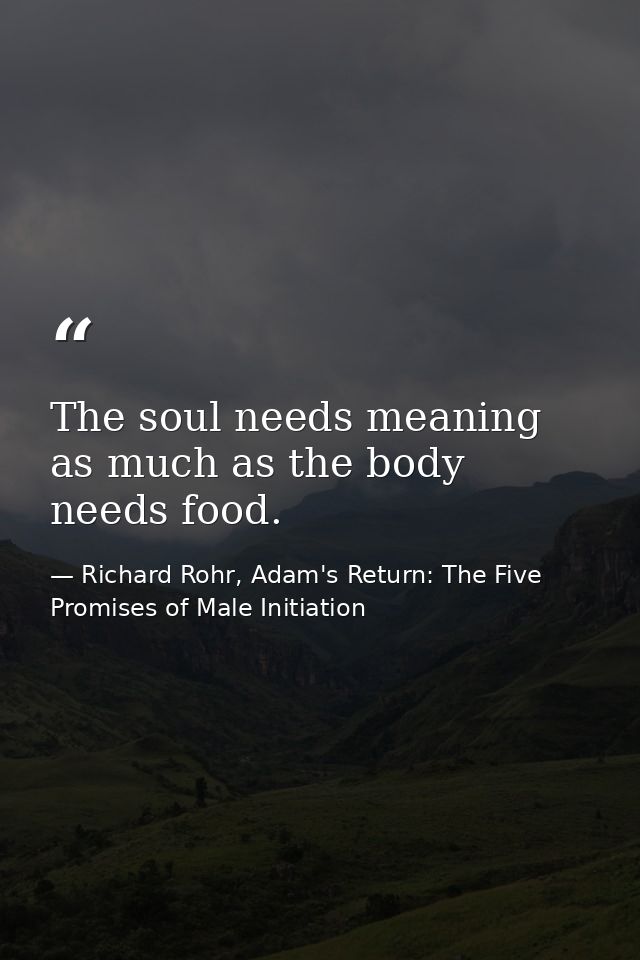 The soul needs meaning as much as the body needs food. — Richard Rohr, Adam's Return: The Five Promises of Male Initiation