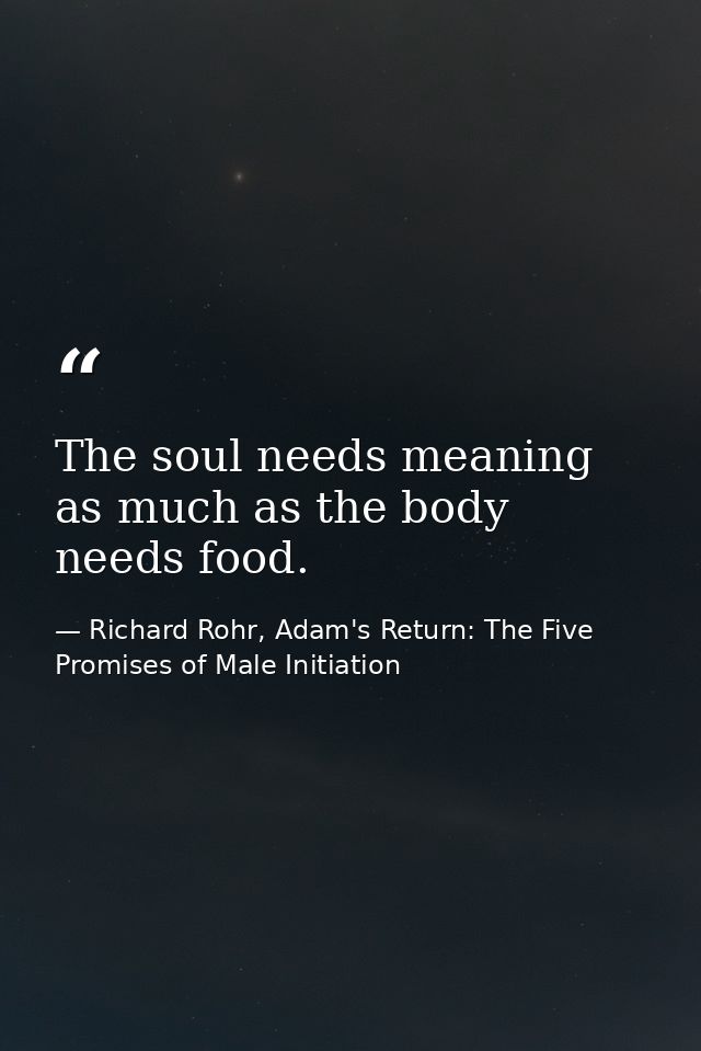 The soul needs meaning as much as the body needs food. — Richard Rohr, Adam's Return: The Five Promises of Male Initiation