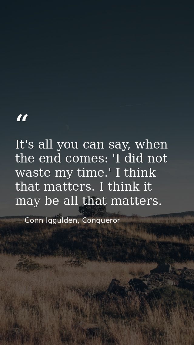 It's all you can say, when the end comes: 'I did not waste my time.' I think that matters. I think it may be all that ma — Conn Iggulden, Conqueror