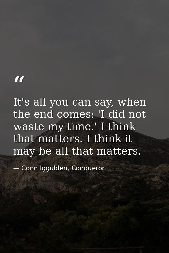 It's all you can say, when the end comes: 'I did not waste my time.' I think that matters. I think it may be all that ma — Conn Iggulden, Conqueror