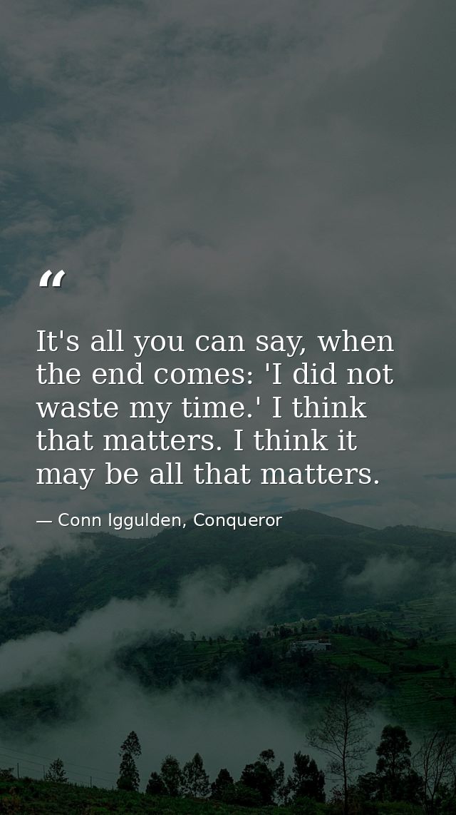 It's all you can say, when the end comes: 'I did not waste my time.' I think that matters. I think it may be all that ma — Conn Iggulden, Conqueror