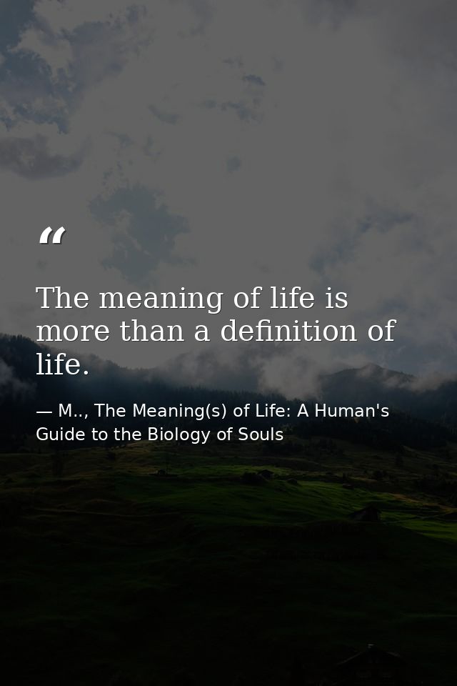 The meaning of life is more than a definition of life. — M.., The Meaning(s) of Life: A Human's Guide to the Biology of Souls