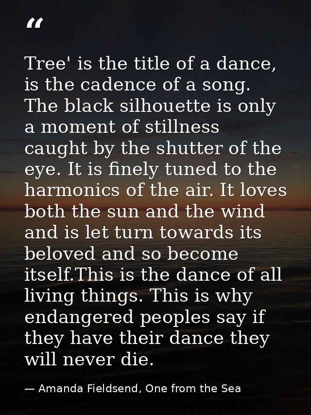 Tree' is the title of a dance, is the cadence of a song. The black silhouette is only a moment of stillness caught by th — Amanda Fieldsend, One from the Sea