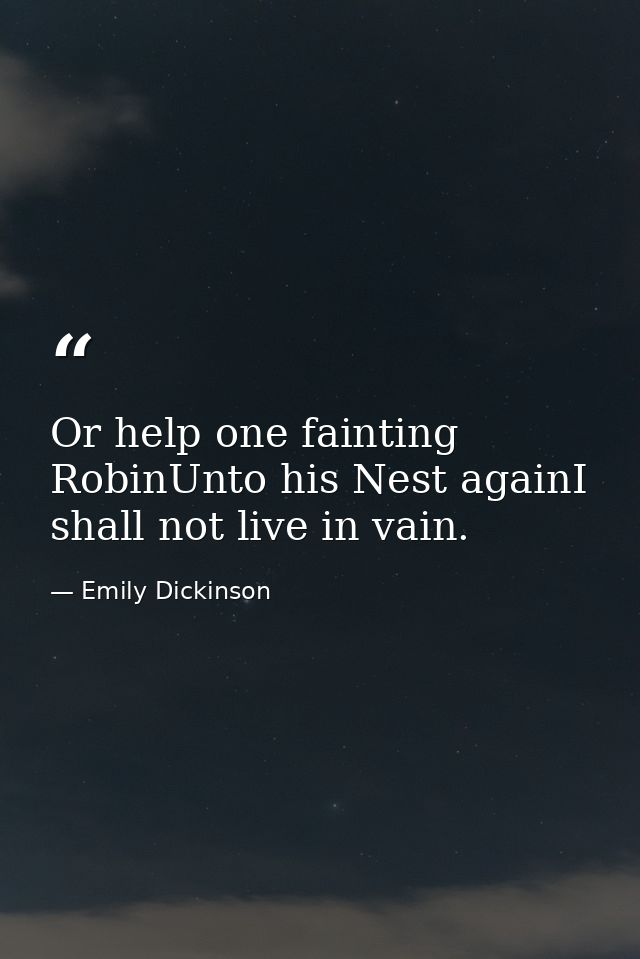 Or help one fainting RobinUnto his Nest againI shall not live in vain. — Emily Dickinson
