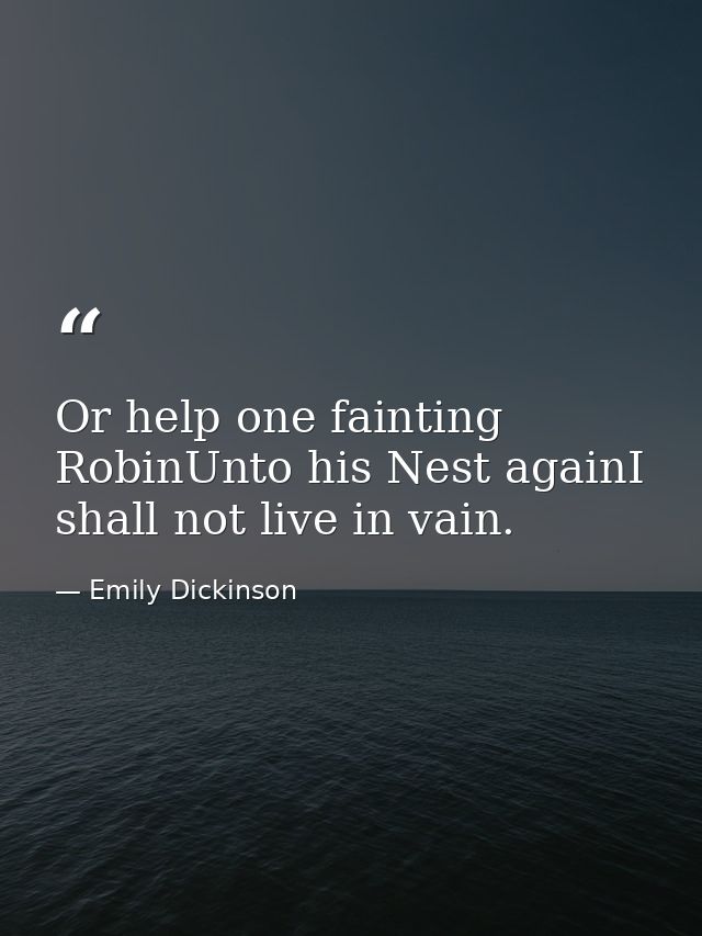 Or help one fainting RobinUnto his Nest againI shall not live in vain. — Emily Dickinson