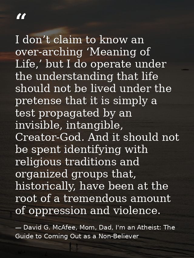 I don’t claim to know an over-arching ‘Meaning of Life,’ but I do operate under the understanding that life should not b — David G. McAfee, Mom, Dad, I'm an Atheist: The Guide to Coming Out as a Non-Believer