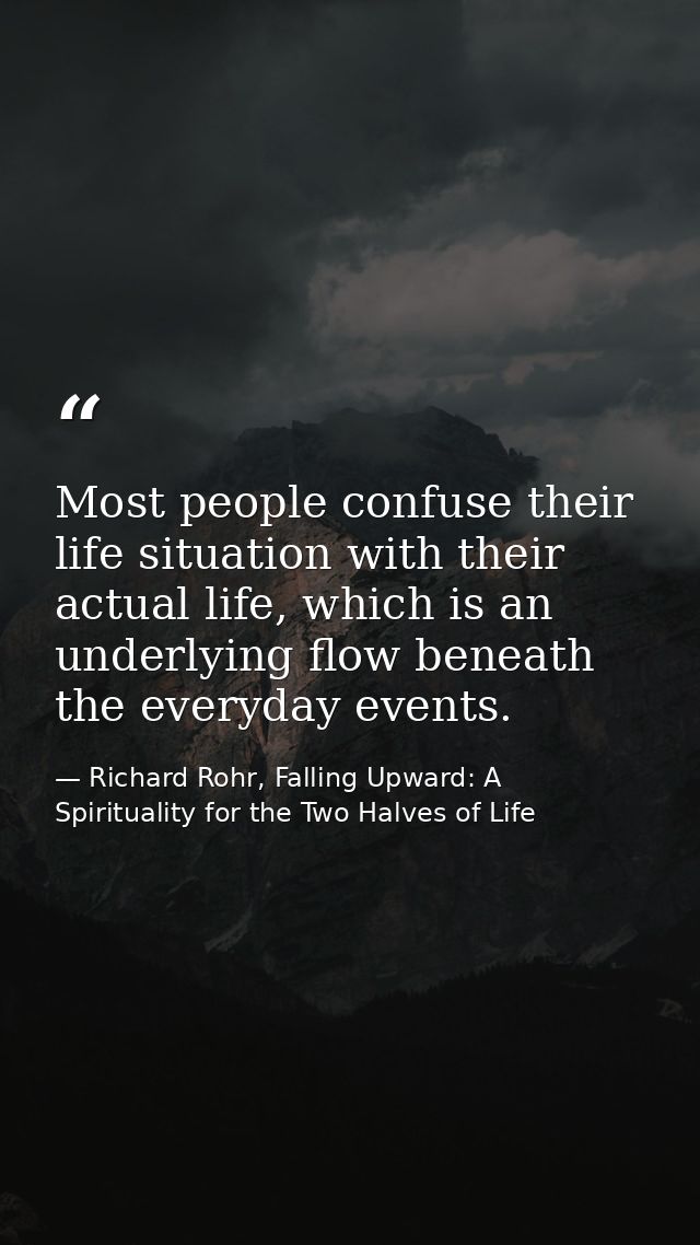 Most people confuse their life situation with their actual life, which is an underlying flow beneath the everyday events — Richard Rohr, Falling Upward: A Spirituality for the Two Halves of Life