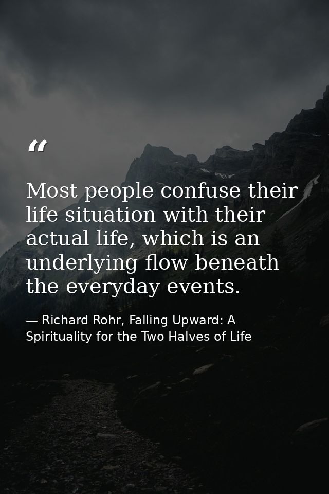 Most people confuse their life situation with their actual life, which is an underlying flow beneath the everyday events — Richard Rohr, Falling Upward: A Spirituality for the Two Halves of Life