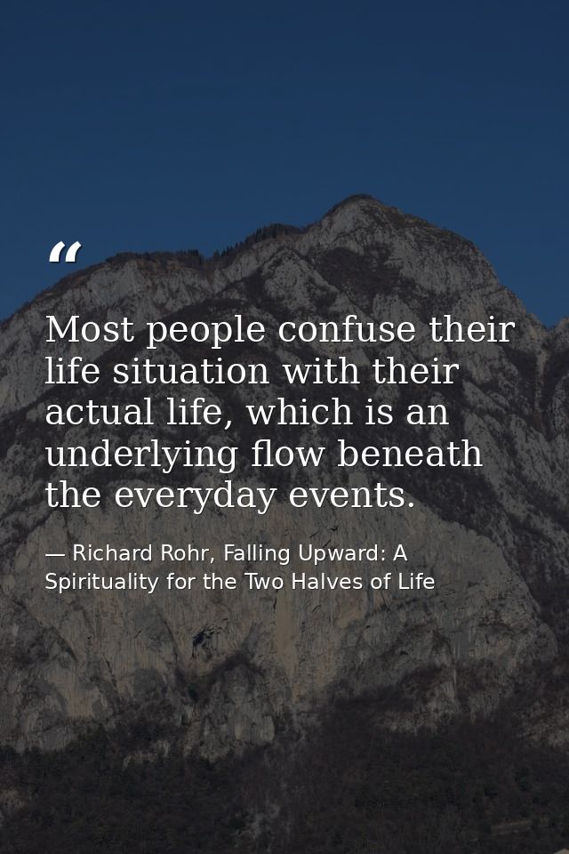 Most people confuse their life situation with their actual life, which is an underlying flow beneath the everyday events — Richard Rohr, Falling Upward: A Spirituality for the Two Halves of Life