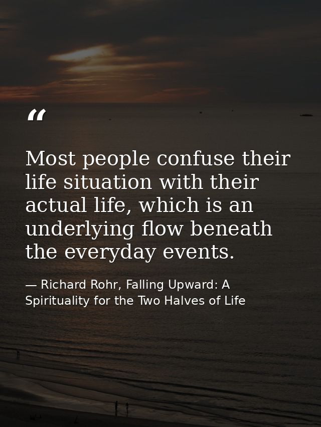 Most people confuse their life situation with their actual life, which is an underlying flow beneath the everyday events — Richard Rohr, Falling Upward: A Spirituality for the Two Halves of Life