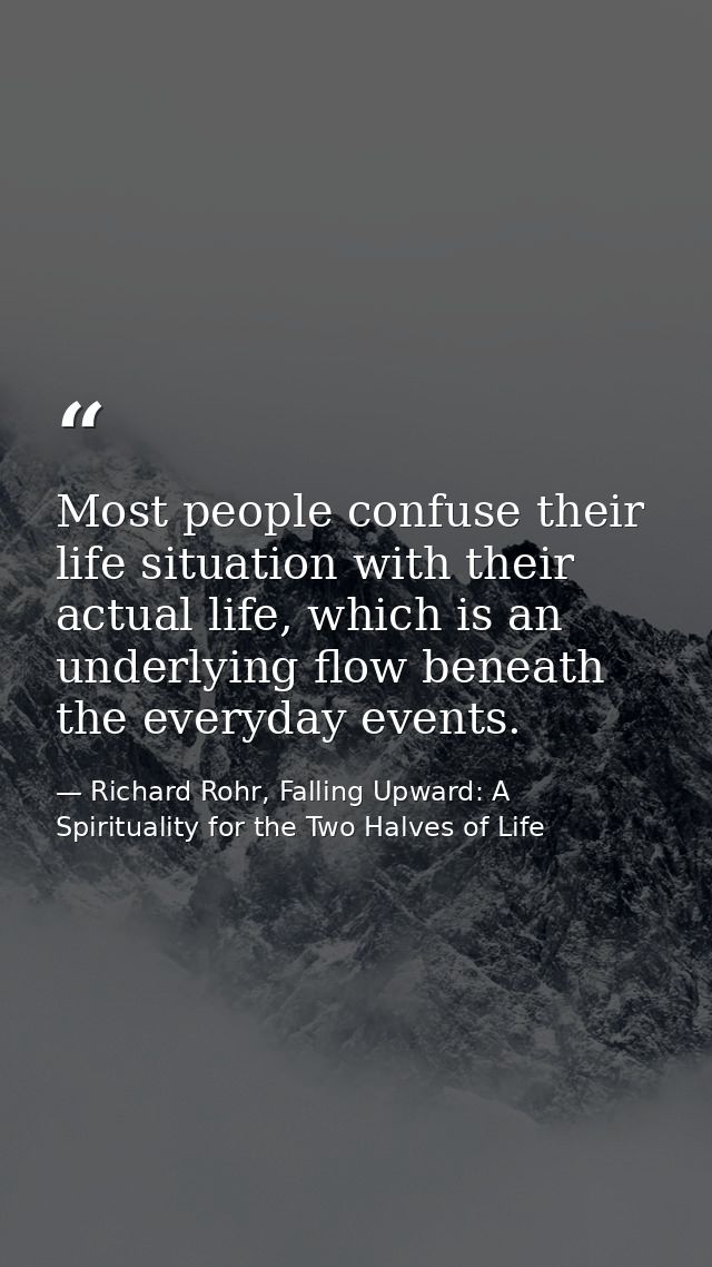 Most people confuse their life situation with their actual life, which is an underlying flow beneath the everyday events — Richard Rohr, Falling Upward: A Spirituality for the Two Halves of Life