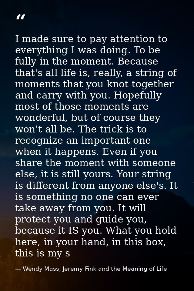 I made sure to pay attention to everything I was doing. To be fully in the moment. Because that's all life is, really, a — Wendy Mass, Jeremy Fink and the Meaning of Life
