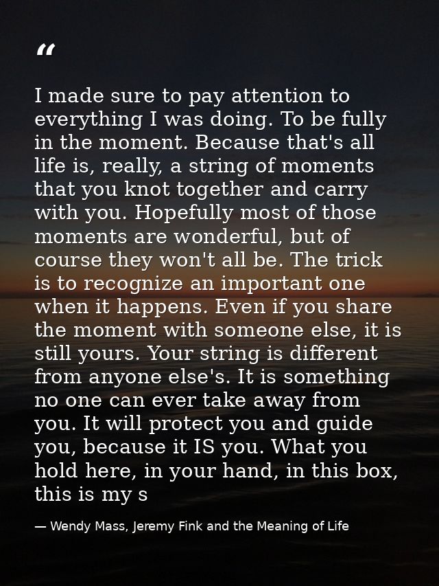 I made sure to pay attention to everything I was doing. To be fully in the moment. Because that's all life is, really, a — Wendy Mass, Jeremy Fink and the Meaning of Life
