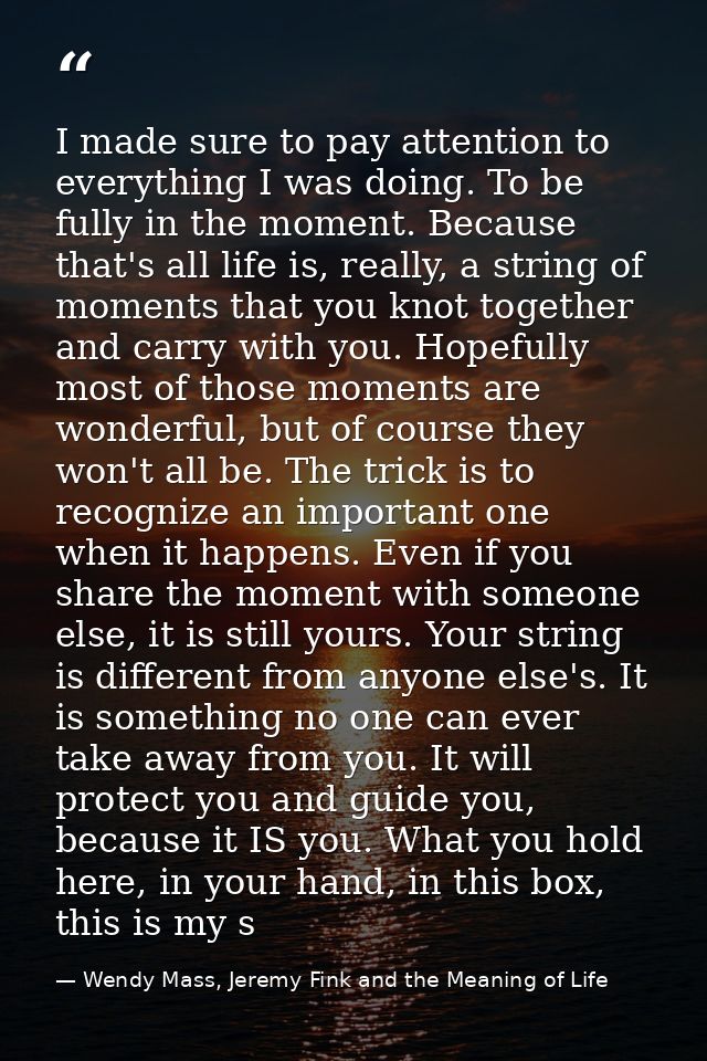 I made sure to pay attention to everything I was doing. To be fully in the moment. Because that's all life is, really, a — Wendy Mass, Jeremy Fink and the Meaning of Life