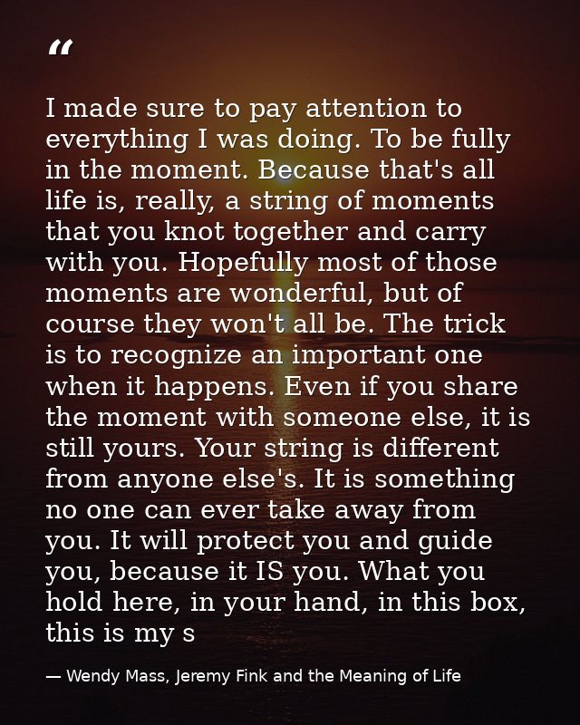 I made sure to pay attention to everything I was doing. To be fully in the moment. Because that's all life is, really, a — Wendy Mass, Jeremy Fink and the Meaning of Life