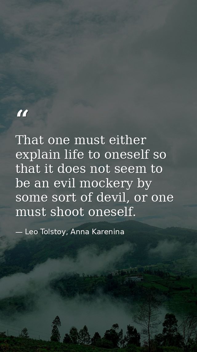 That one must either explain life to oneself so that it does not seem to be an evil mockery by some sort of devil, or on — Leo Tolstoy, Anna Karenina