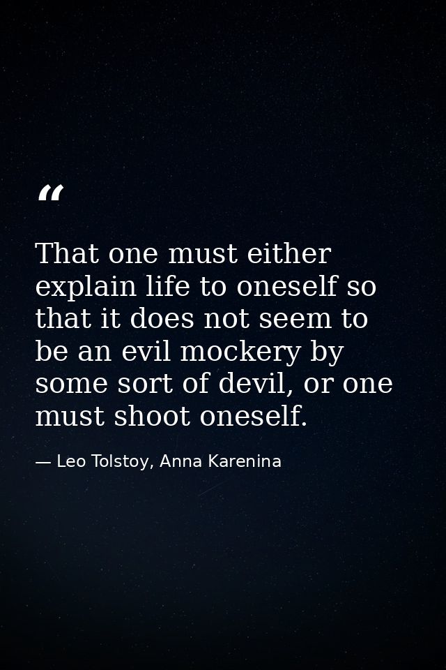 That one must either explain life to oneself so that it does not seem to be an evil mockery by some sort of devil, or on — Leo Tolstoy, Anna Karenina