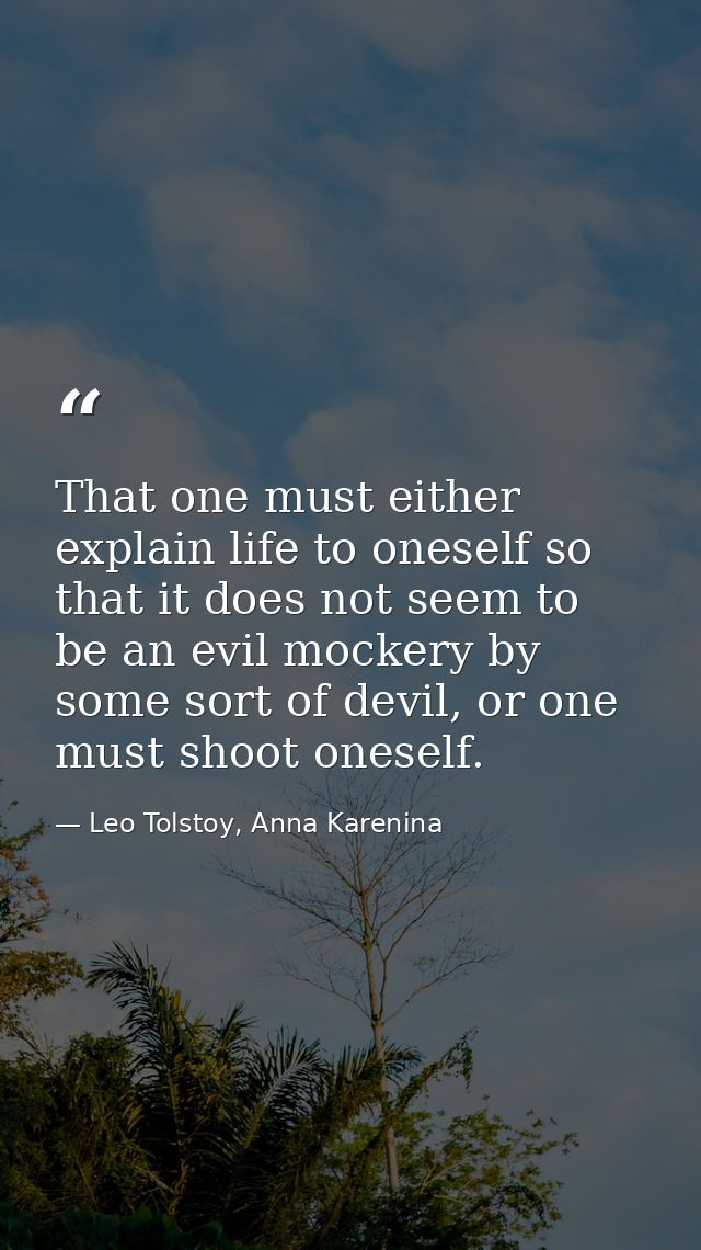 That one must either explain life to oneself so that it does not seem to be an evil mockery by some sort of devil, or on — Leo Tolstoy, Anna Karenina