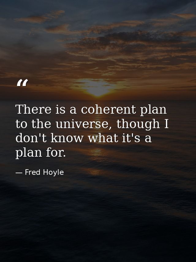 There is a coherent plan to the universe, though I don't know what it's a plan for. — Fred Hoyle