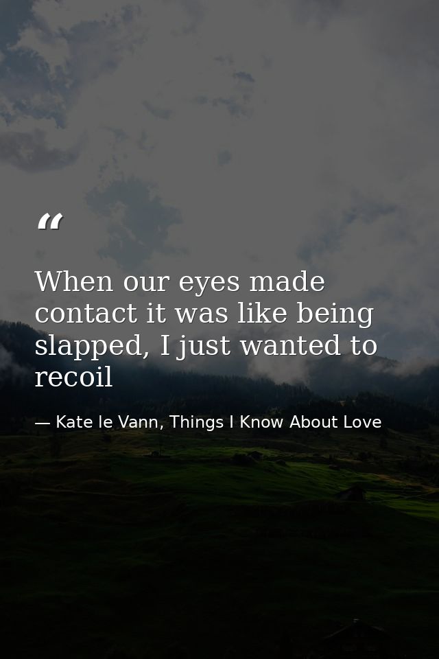 When our eyes made contact it was like being slapped, I just wanted to recoil — Kate le Vann, Things I Know About Love