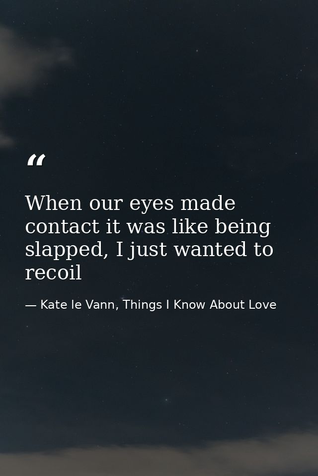 When our eyes made contact it was like being slapped, I just wanted to recoil — Kate le Vann, Things I Know About Love